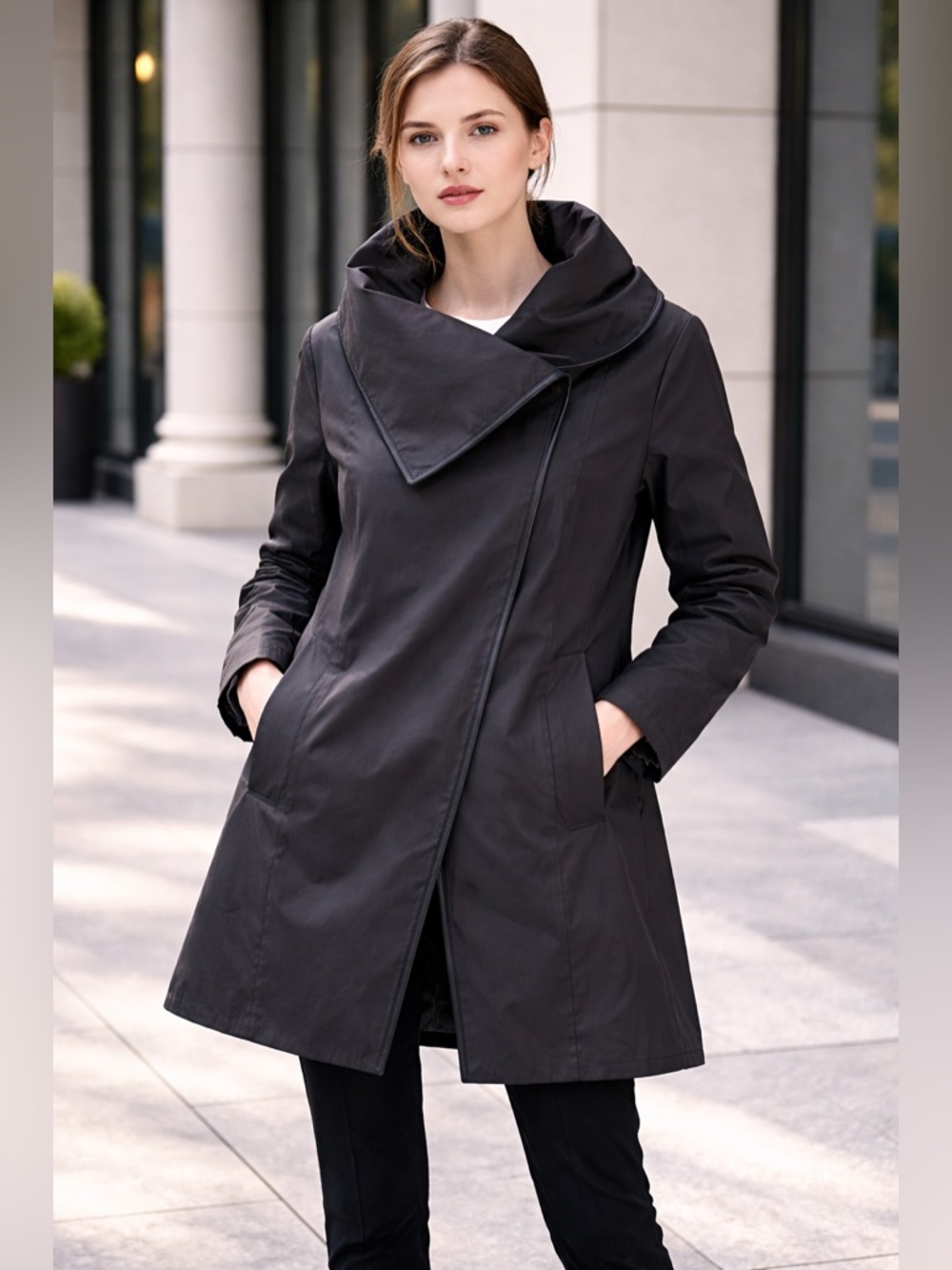 Mackage Black Asymmetrical Collar Trench Coat